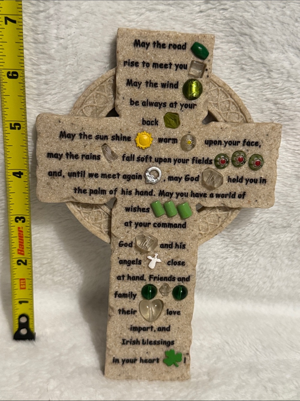 Celtic Cross Faith Stone 7" - Irish Blessing Tabletop/Wall Decor